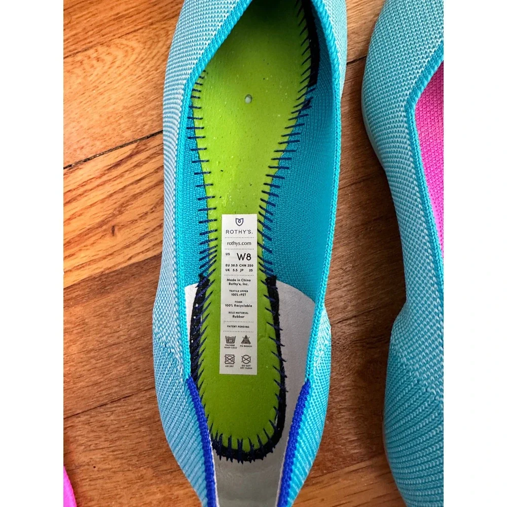 Rothy's The Point Flats Calypso Turquoise Teal Blue Pointed Toe Washable Knit 8